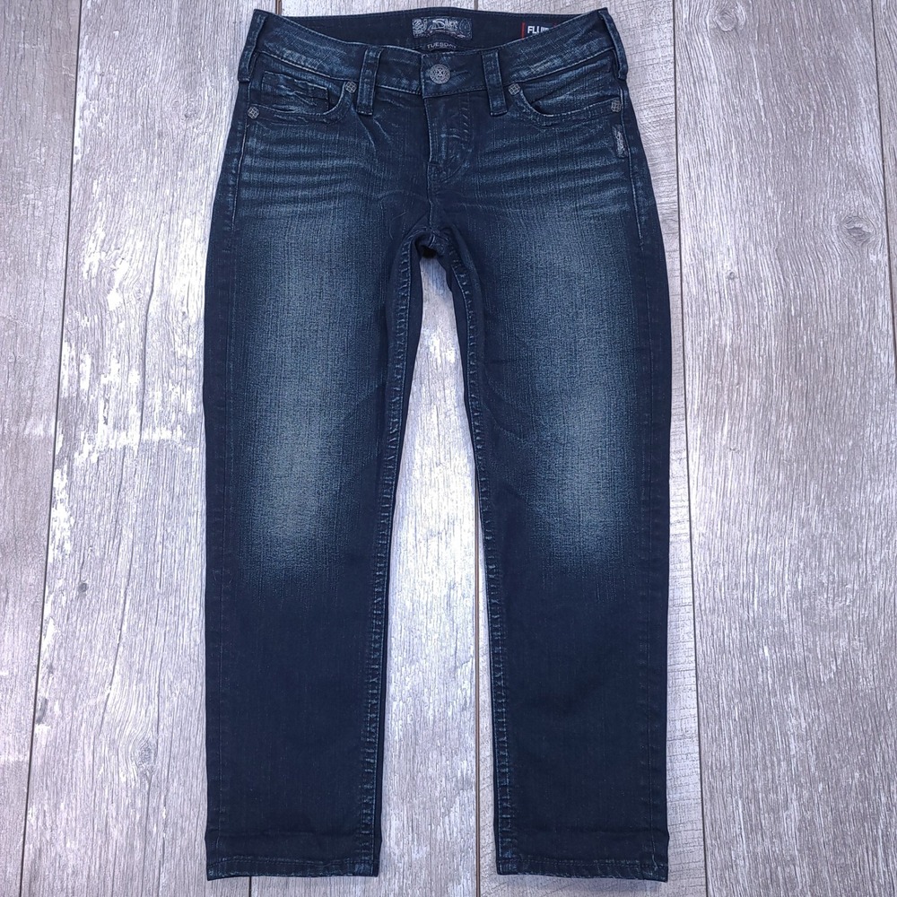 Silver Jeans Tuesday Capri Women 28 Blue Fluid Denim Mid Rise Dark Wash Western